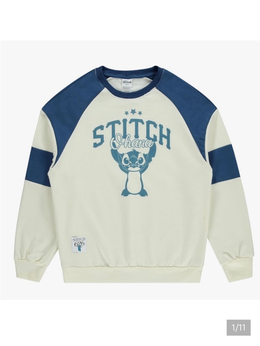 Ohana  Cream and Blue Graphic Pullover Sweatshirt